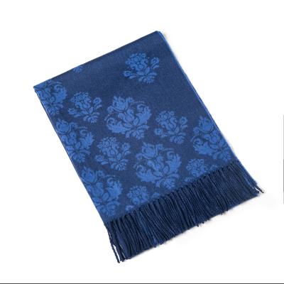 China Elegant and Hot Selling Blue Reversible Double Laid Lady Woven Shawl like Tassels Cashmere for sale