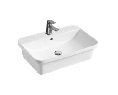 China Easy Clean Durable Sanitary Ware Bathroom Wash Basin White Ceramic Above Counter Basin Rectangular Glossy Wash Downs For Hotel for sale