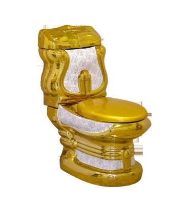 China Double-Flow Luxury Style Bathroom Toilet Bowl Toilet WC Gold Plated Royal Gold Plated Two Piece Ceramic Toilet for sale