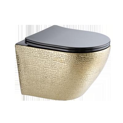 China Black Hidden Luxury Ceramic Sanitary Ware Bathroom Wall Mount Wc Toilet Gold Plated Ceramic Cistern And Gold Wall Hung Toilet for sale