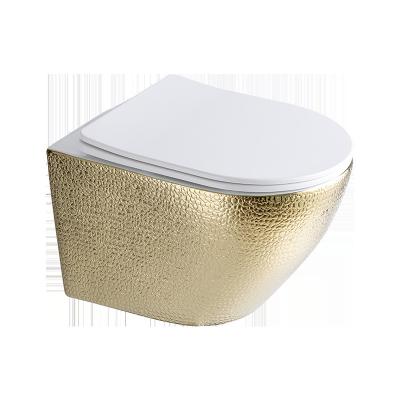 China Black Hidden Luxury Ceramic Sanitary Ware Bathroom Wall Mount Wc Toilet Gold Plated Ceramic Cistern And Gold Wall Hung Toilet for sale