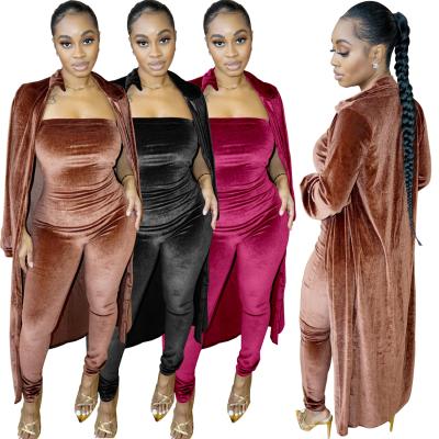 China New Design Winter Women QUICK DRY Ladies Clothes QUICK DRY Velvet Off Shoulder Long Overall Two Piece Sets Jacket Coat for sale