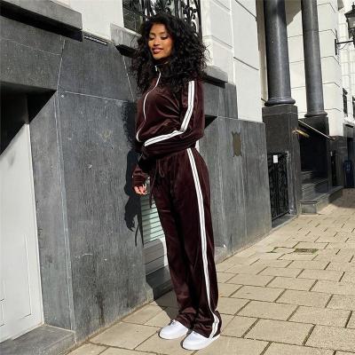 China New Women Sweatsuit Winter Soft Solid Fashionable Wholesale Autumn Long Sleeve Solid Two Piece Set Velor Tracksuits for sale