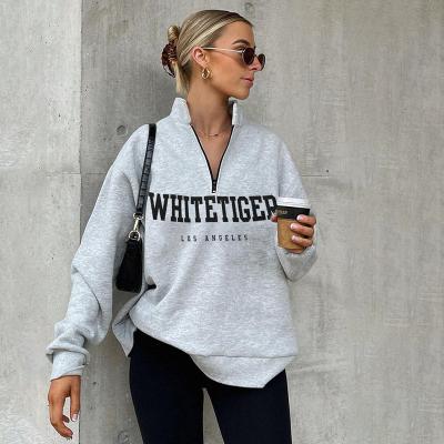 China 2021 Xuqing Anti-Wrinkle Winter Fleece Letter Zipper Oversized Women's Casual Sweatshirt Top Outfits Xuqing for sale