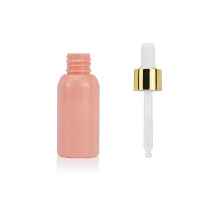 China Custom BEAUTY PACKAGING 1oz 30ml empty plastic pink serum dropper bottles PET essential oil bottle with dropper for sale