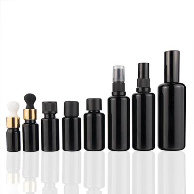 China Personal Care UV Protection Optical Black Glass Spray Bottles 30ml Glass Essential Dark Oil Bottle for sale