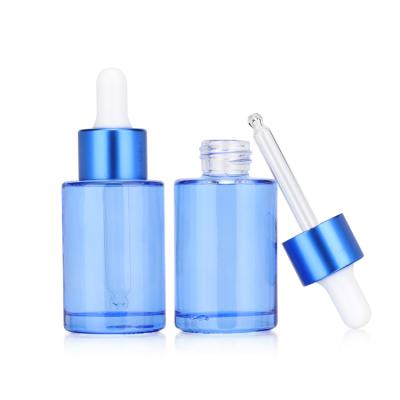 China 10ml 20ml 30ml 50ml 60ml Cosmetic Blue Glass Dropper Bottle Clear Glass Bottle Customized Serum Bottles for sale