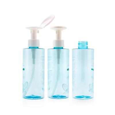 China 100 200ml round press empty blue plastic plastic pump bottle custom makeuo remover bottle with white pump for sale