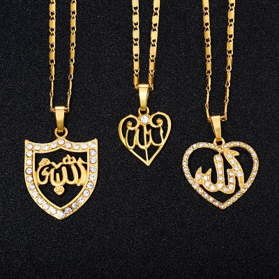 China New Character Romantic Muslim Islamic Necklace Girl Heart Shaped Diamond Necklace 18K Gold Plated Color Now Jewelry for sale