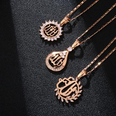 China Gold Allah Zircon Necklace Romantic Copper Inlaid Muslim Necklace Islamic Pendant Lady Necklace Ireland 18kc for sale