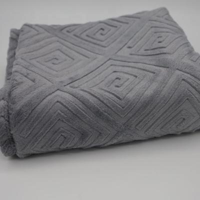 China Soft JMH Hot Selling Grey Blanket for Winter Flannel Fleece R Embossed Super Soft Custom Fluffy Blanket for sale