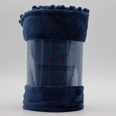 China Soft JMH Custom Design Navy Blue 220GMS Soild Ball Flannel Flanet Prison Cheap Wholesale Blanket for sale