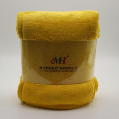 China Soft JMH Custom Design Yellow 300GMS Simplicity Soild Flannel `Chunky  Heavy Pain Throw  Blanket for sale