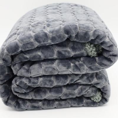 China Soft JMH Custom Design Grey 240GMS Warm Winter Flannel Jacquard Weave Sherpa Soft 220*240 Blanket for sale