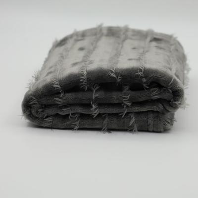 China Soft JMH Custom Design Dark Grey 240GMS  Eyelash Flannel jacquard 1ply Designer Shawls Blanket for sale