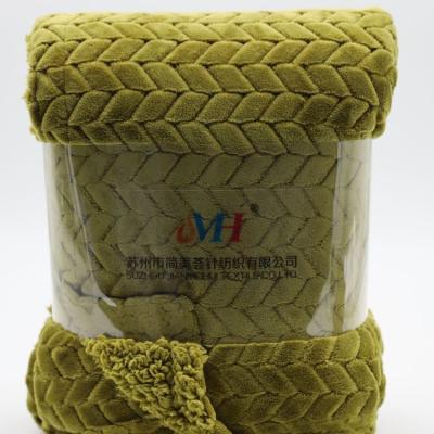 China Soft JMH Custom Design Olive Green Ear Grain Flannel Jacquard Woven Winter 2Ply  Personalized Blanket for sale