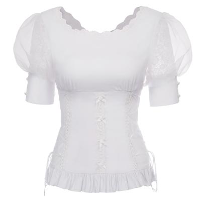 China BP000590-2 V-Back Belle Poque Women Vintage Breathable White Gothic Victorian Retro Vintage 1/2 Sleeve Corset Top for sale