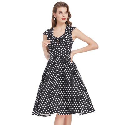 China BPS02049 Ladies Polka Dots Dress Cap Sleeve Breathable V-Neck Cotton Flared A Line Retro Elegant Vintage Dress for sale