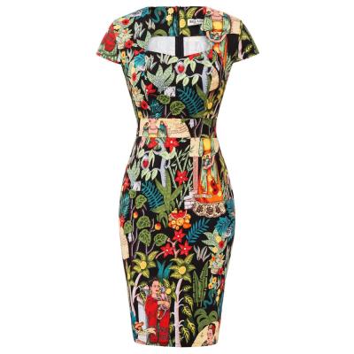 China Grace Karin Vintage Cap Sleeve Breathable Cotton Hip-wrapped 27 Styles Retro Floral Bodycon Dresses Women for sale