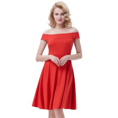 China BP000294 Belle Poque Sexy Womens Romantic Solid Color A-line Breathable Straight A-line Red Off The Shoulder Summer Dress for sale