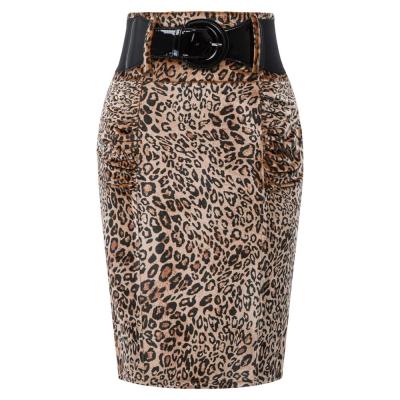 China OEM Breathable Women's Hip-Wrapped Base Layered Bodycon Leopard Print Sash Pencil Skirt for sale