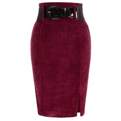 China OEM Breathable Women Front Slit Skirt With Belt High Waisted Vintage Pencil Skirt for sale