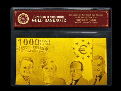 China PURE 99.9% 24k Gold Banknote €1000 EUROS Bill With Mint In Mylar Sleeve for sale