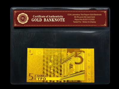 China Engrave 24k Gold banknote €5 Euro Note With Authenticity COA NR Gorgeous for sale