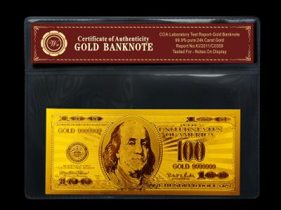 China Dollarscheinbanknote des Amerikaners $100 Goldüberzog,/reine Folie des Gold 99,9% 24K zu verkaufen