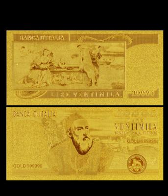 China Engraved Notes Italy 20000 Lire Gold Banknote 24K Gold Foil Plated For Business Gift for sale