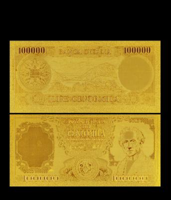 China Italy Gold Plated Banknotes Italy 100000 Lire Gold Banknote Gift For Business for sale