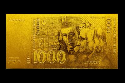 China German Marks Gold Banknote 1000 Marks Pure Gold Leaf 999.9 Gold Professional Engaved for sale