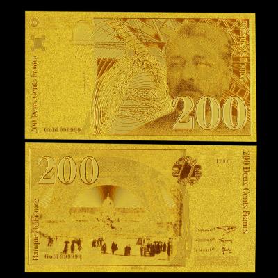 China 200 Franc Gold Plated Banknotes Pure 24K Gold Banknote For Collection for sale