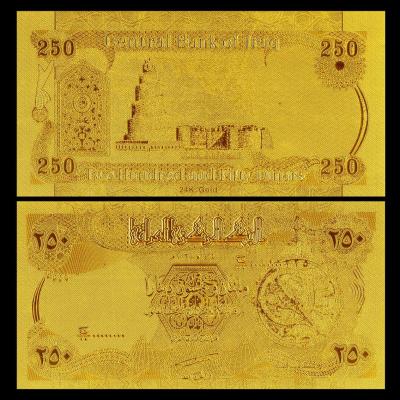 China Gold Foil 250 Dinars 24Kt Gold Banknote Set , Gold Plated Banknotes for sale