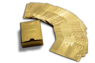 China Printing 500 Euro Design 24k Gold Playing Cards Gambling Tool For Entertainment for sale