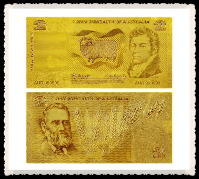 China Australien gravierte alte AUD-Goldbanknote AUD-2 Blatt des Gold99,9% 24K für Inneneinrichtung zu verkaufen