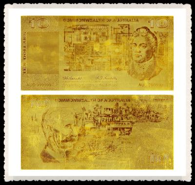 China Alte australische Goldbanknote 10 alte Blatt-Folie AUD 99,9% reine Gold24k überzogen zu verkaufen