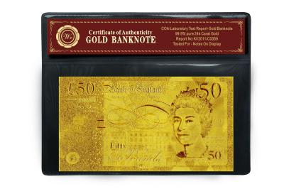 Chine Livres £50 ont plaqué le billet de banque de l'or 24K à vendre