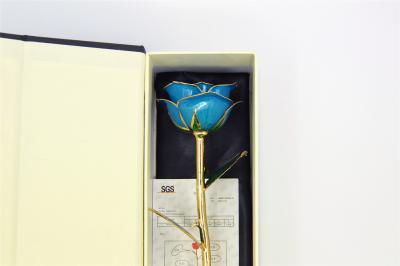 China Ocean Blue 24k Gold Dipped Rose Trimmed By Living Color Gold 16*5cm for sale