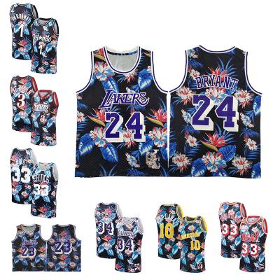 China Breathable Custom Basketball Uniform Basketball Fan Retro Training Version Tank Top Wholesale Floral QUICK DRY Embroidery Transfer for sale