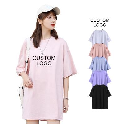 China wholesale Anti-Wrinkle 200 Grams Cotton Hot Sales Logo Women Off Shoulders T-shirt 100% Custom Drop WomenTshirts Oversized for sale