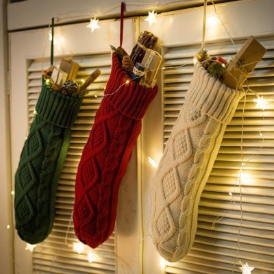 China Feiyou 46cm Knitted Cable Knit Pattern Rustic Personalized Christmas Stockings Hanging Socks for sale