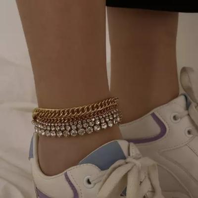 China Feiyou TRENDY full diamond personalized hot sale fashion jewelry multilayer anklet chain for women for sale