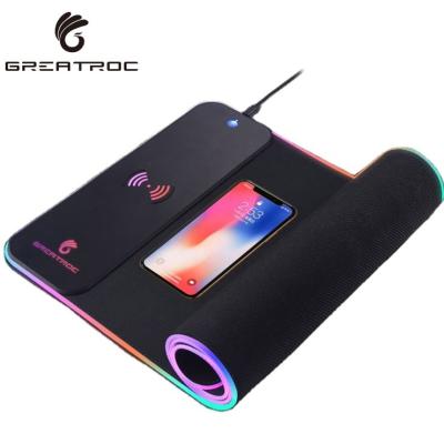 China Custom Gaming Big Roc Logo Printing Multicolor Glowing LED Mouse Pad RGB Gaming Mouse Pad 80*30cm With Charging 10/15W Wireless for sale