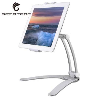 China 360 Degree Rotating For Clip Big Roc 2 In 1 Adjustable Aluminum Kitchen Wall Mount Tablet Stand Angle Cell Phone Tablet Stand Holder for sale