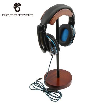 China For Large wooden earphone Roc soporte Para auriculares and metal earphone stand earphone holder gaming headset stand for sale