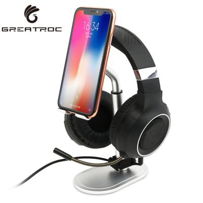 China Great Quality Eco-friendly Roc High 2 in 1 Wholesale Universal Desktop Earphone Mobile Phone Display Stand Earphone Stand Aluminum Holder for sale