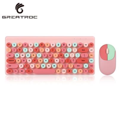 China Large Roc New Fashionable Cheap 86 Keys 2.4G Wireless Keyboard Combo And Cute Multicolor Round Mouse Set Keytop Gaming Keyboard Mouse Combo for sale