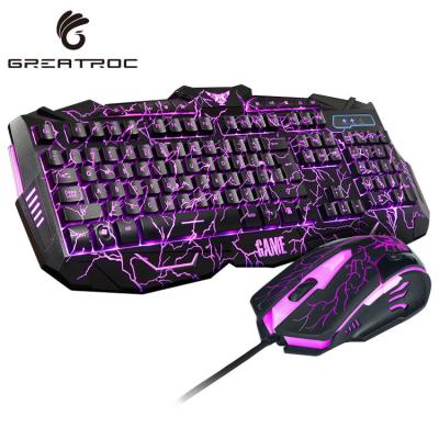 China 2021 Full Colored Backlit Gaming Computer Keyboard Mouse USB Cable Combo Sets Big Roc Fashional Waterproof Blue Multimedia Switch LED Keys for sale