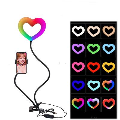 China 6 Inch Portable Flexible Portable Photography Light with Phone Holder RGB LED Video Ring Light Heart Shaped Selfie Ring Light for sale